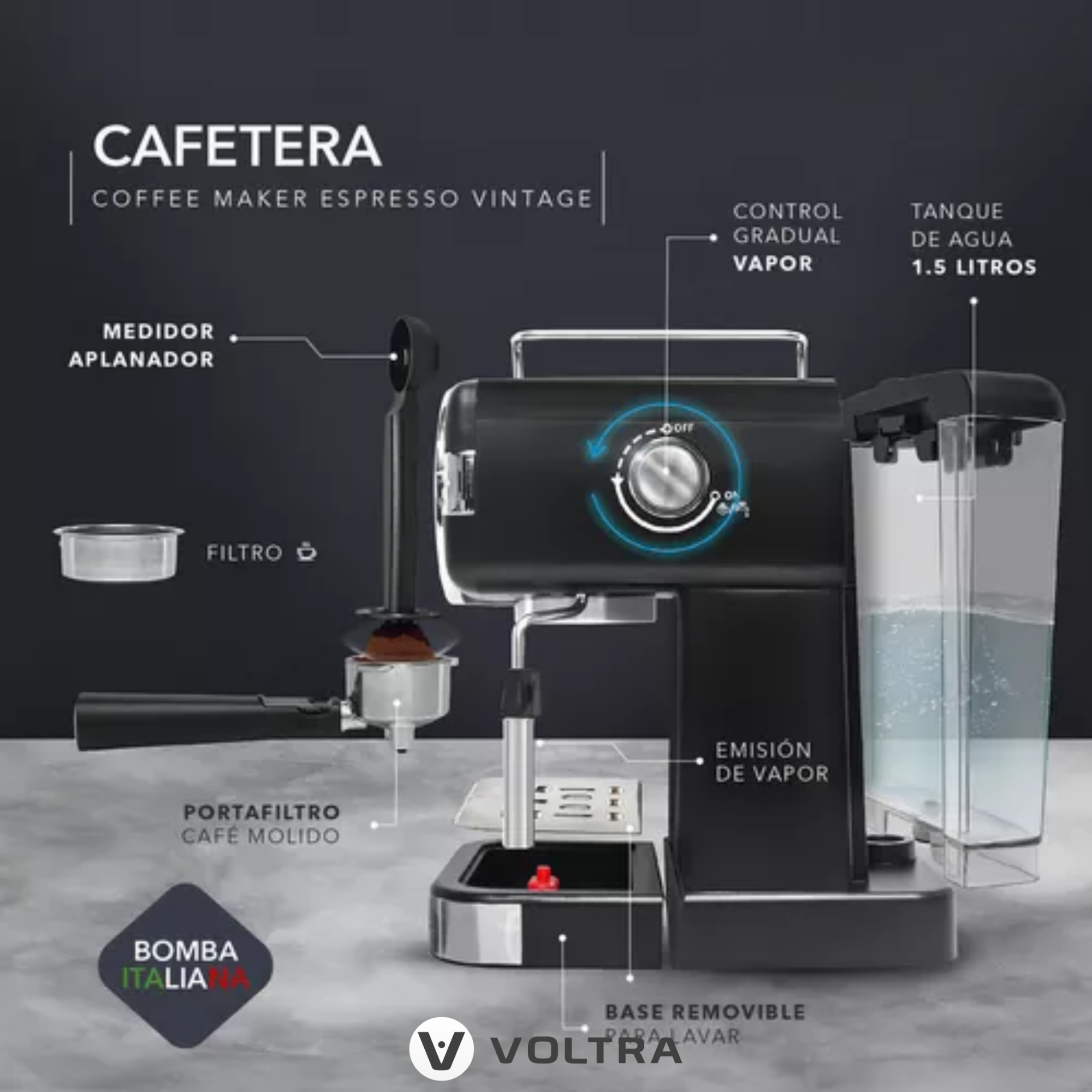 Cafetera Espresso Vintage Voltra